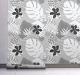 GW2182 Grace & Gardenia Black and White Tropical Foliage Peel and Stick Wallpaper Roll 20.5 inch Wide x 18 ft. Long, Black Gray