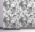 GW2192  Gray Tones Hand Painted Tropical Peel & Stick Wallpaper Roll 20.5 inch W x 18 ft. L,