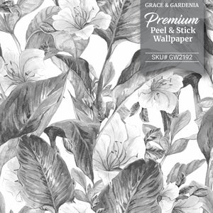 GW2192  Gray Tones Hand Painted Tropical Peel & Stick Wallpaper Roll 20.5 inch W x 18 ft. L,