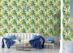 GW2201 Grace & Gardenia Watercolor Palms Peel and Stick Wallpaper Roll 20.5 inch Wide x 18 ft. Long, Green Yellow Blue