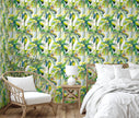 GW2201 Grace & Gardenia Watercolor Palms Peel and Stick Wallpaper Roll 20.5 inch Wide x 18 ft. Long, Green Yellow Blue