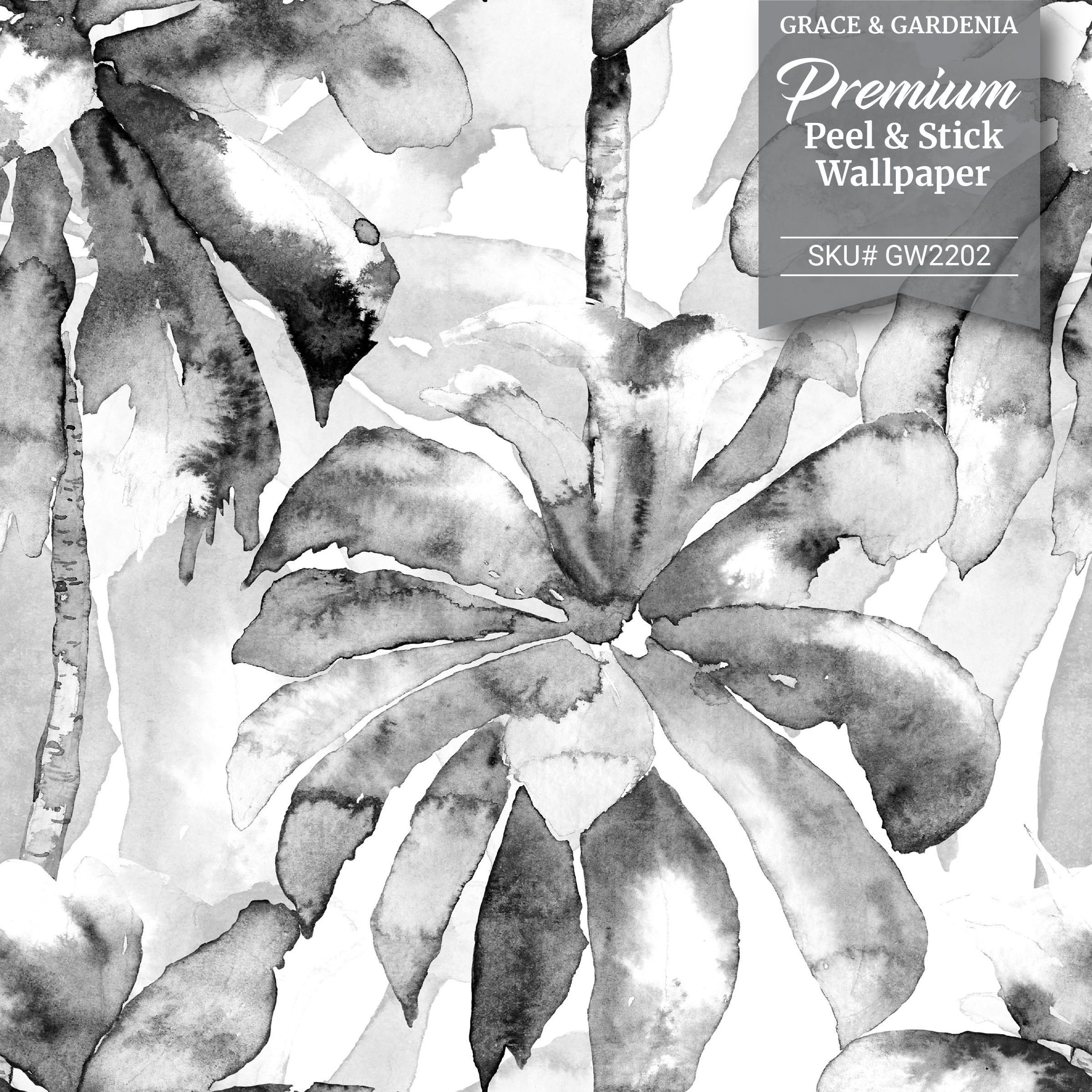 GW2202 Grace & Gardenia Watercolor Palms Peel and Stick Wallpaper Roll 20.5 inch Wide x 18 ft. Long, Gray