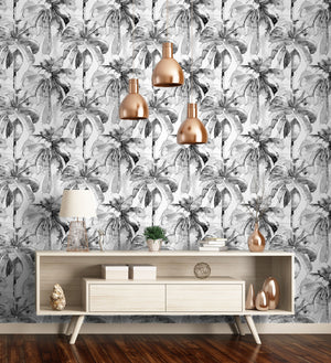 GW2202 Watercolor Palms Peel and Stick Wallpaper Roll 19 inch Wide x 18 ft. Long Gray