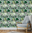 GW2211 Grace & Gardenia Modern Tropical Palm Foliage Peel and Stick Wallpaper Roll 20.5 inch Wide x 18 ft. Long, Green White Black