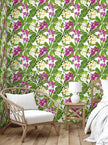 GW2221 Grace & Gardenia Tropical Plumeria Peel and Stick Wallpaper Roll 20.5 inch x 18 ft. Long Green White Pink