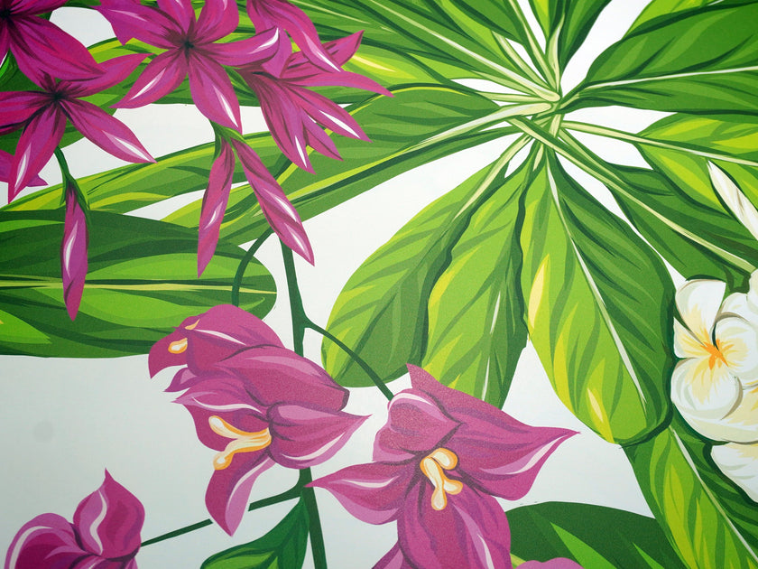 GW2221 Grace & Gardenia Tropical Plumeria Peel and Stick Wallpaper Roll 19 inch x 18 ft. Long Green White Pink
