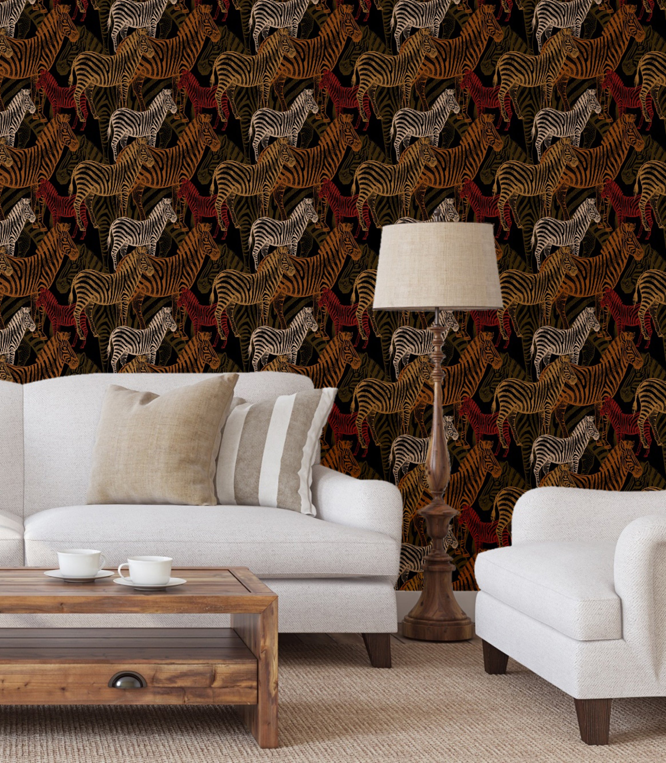 GW3011 Exotic Zebras Peel and Stick Wallpaper Roll 20.5 inch Wide x 18 ft. Long, Red/Black/Gold/Cream