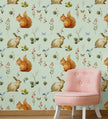 GW3021 Grace & Gardenia Woodland Squirrel & Rabbit Peel and Stick Wallpaper Roll 20.5 inch Wide x 18 ft. Long, Beige Green Gray