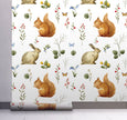 GW3022 Grace & Gardenia Woodland Squirrel & Rabbit Peel and Stick Wallpaper Roll 20.5 inch Wide x 18 ft. Long, Beige/White/Gray