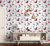 GW3041 Grace & Gardenia Watercolor Birds Magnolia Forest Peel and Stick Wallpaper Roll 20.5 inch Wide x 18 ft. Long, Red Blue Gray