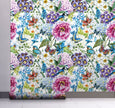 GW3051 Grace & Gardenia Bluebird Enchanted Garden Peel and Stick Wallpaper Roll 20.5 inch Wide x 18 ft. Long, Blue Purple Pink Green