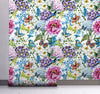 GW3051 Grace & Gardenia Bluebird Enchanted Garden Peel and Stick Wallpaper Roll 20.5 inch Wide x 18 ft. Long, Blue Purple Pink Green