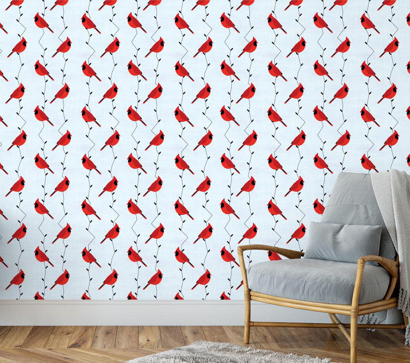 GW3061 Cardinals Peel & Stick Wallpaper Roll 19in W x 18ft L  Light Blue