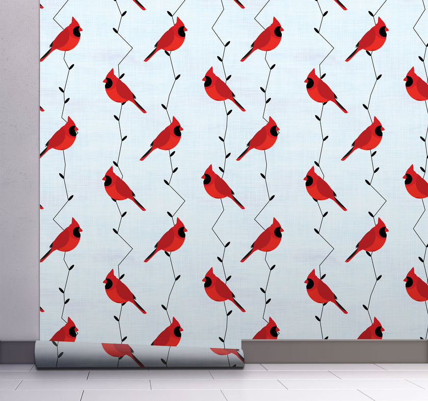 GW3061 Cardinals Peel & Stick Wallpaper Roll 19in W x 18ft L  Light Blue