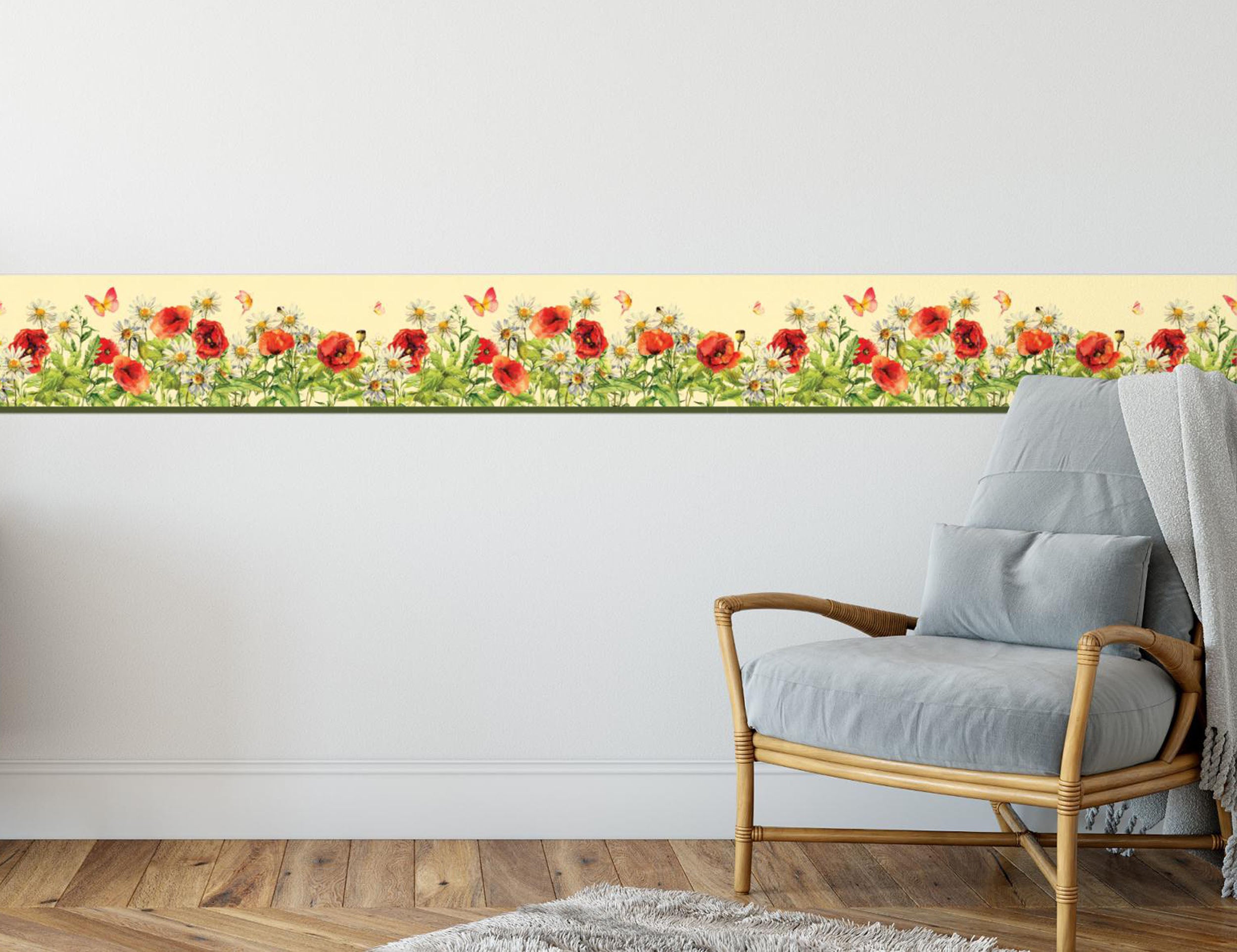 GB40020 Grace & Gardenia Wildflower Bloom Peel and Stick Wallpaper Border 10in or 8in Height x 15ft Long,Yellow Green Red