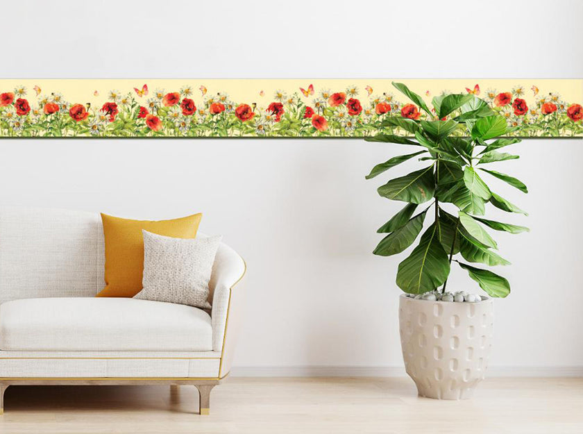 GB40020 Wildflower Bloom Peel and Stick Wallpaper Border 10in Height x 15ft Long,Yellow Green Red