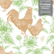 GW4013 Grace & Gardenia French Farmhouse Chickens & Sunflowers Toile Peel and Stick Wallpaper Roll 20.5 inch Wide x 18 ft. Long, Green