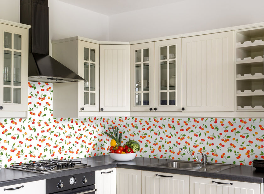 GW4021  Farmhouse Cherry Orchard Peel and Stick Wallpaper Roll 19 inch Wide x 18 ft. Long, Red Orange Green