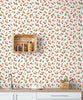 GW4021 Grace & Gardenia Farmhouse Cherry Orchard Peel and Stick Wallpaper Roll 20.5 inch Wide x 18 ft. Long, Red Orange Green