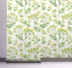 GW4031 Farmhouse Yarrow Patch Peel and Stick Wallpaper Roll 19 inch Wide x 18 ft. Long Yellow Green