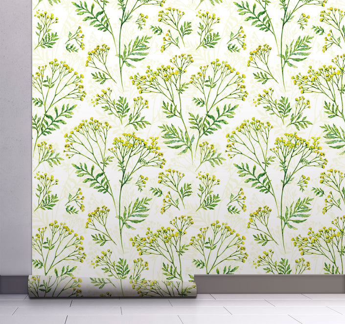 GW4031 Farmhouse Yarrow Patch Peel and Stick Wallpaper Roll 19 inch Wide x 18 ft. Long Yellow Green