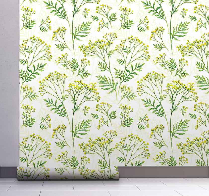 GW4031 Farmhouse Yarrow Patch Peel and Stick Wallpaper Roll 19 inch Wide x 18 ft. Long Yellow Green