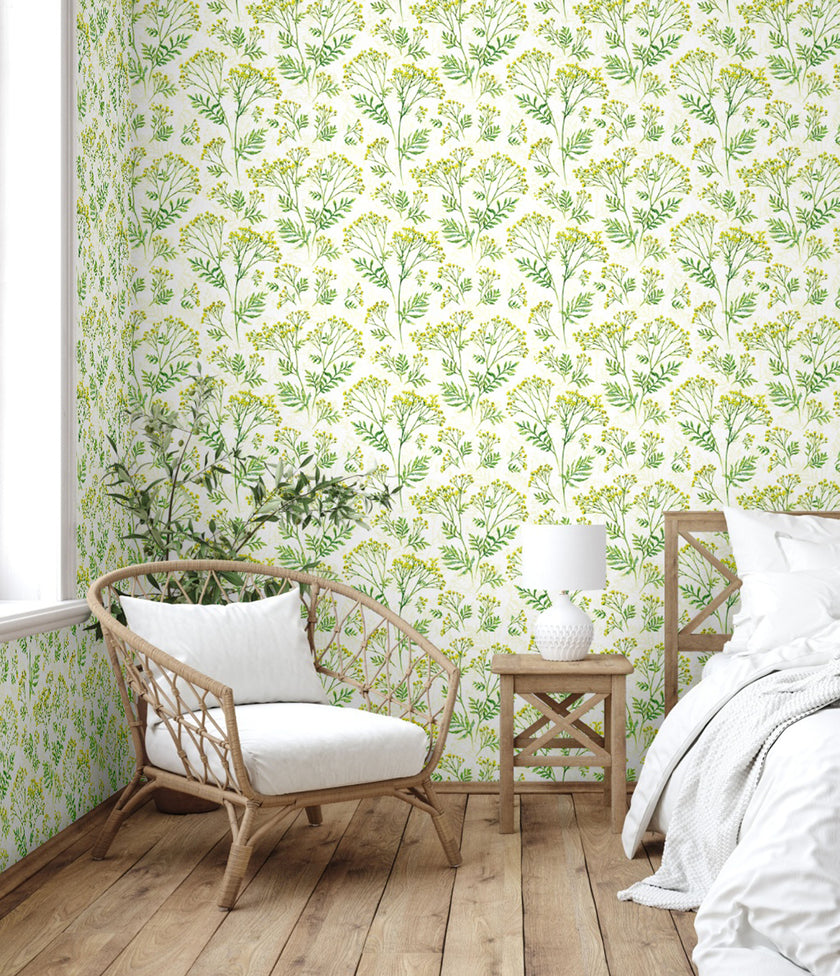 GW4031 Farmhouse Yarrow Patch Peel and Stick Wallpaper Roll 19 inch Wide x 18 ft. Long Yellow Green