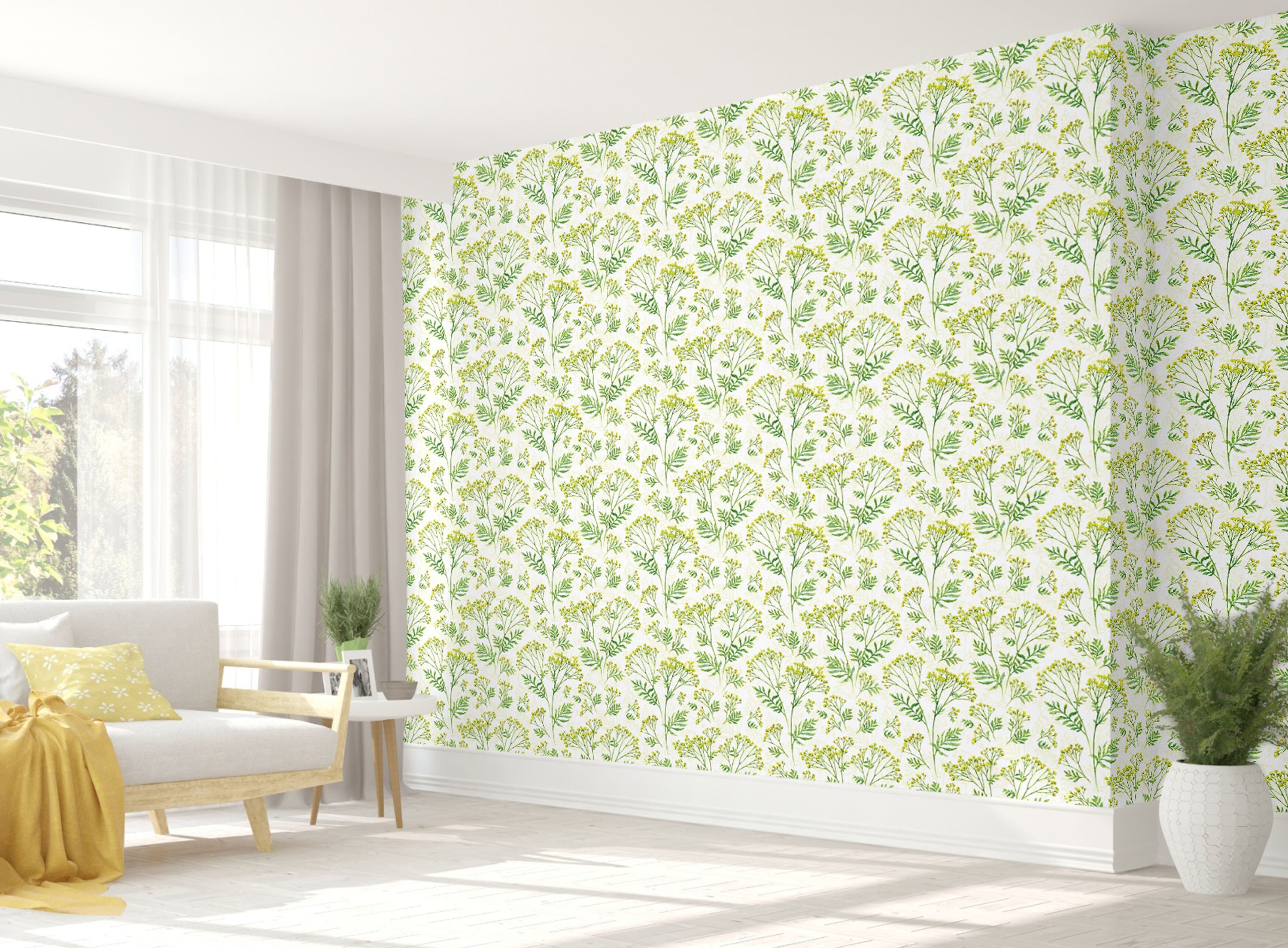 GW4031 Grace & Gardenia Farmhouse Yarrow Patch Peel and Stick Wallpaper Roll 20.5 inch Wide x 18 ft. Long, Yellow Green