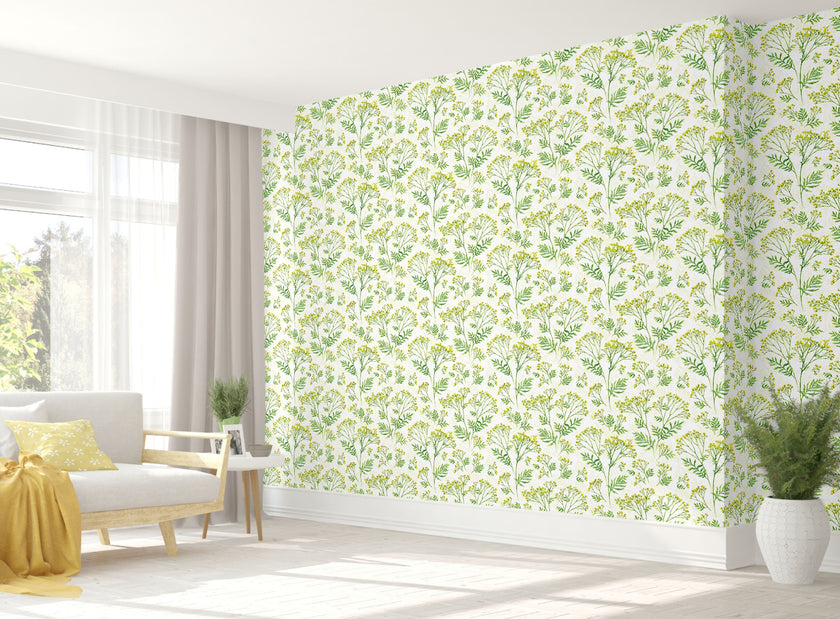 GW4031 Farmhouse Yarrow Patch Peel and Stick Wallpaper Roll 19 inch Wide x 18 ft. Long Yellow Green