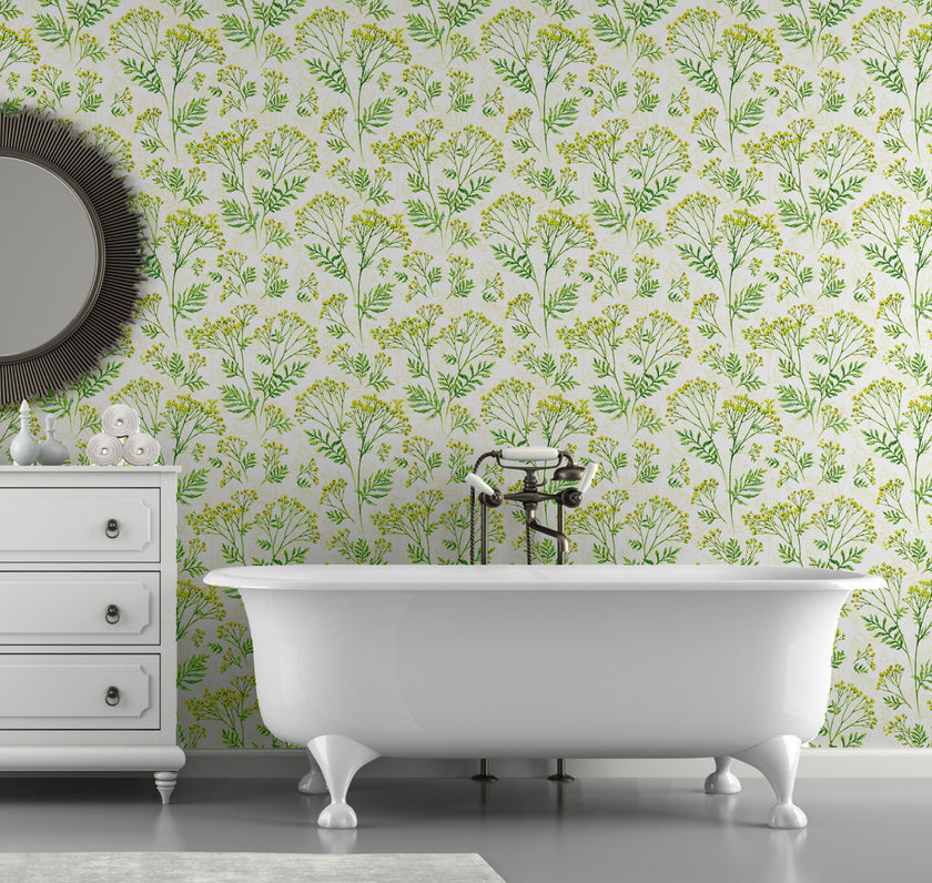GW4031 Farmhouse Yarrow Patch Peel and Stick Wallpaper Roll 19 inch Wide x 18 ft. Long Yellow Green