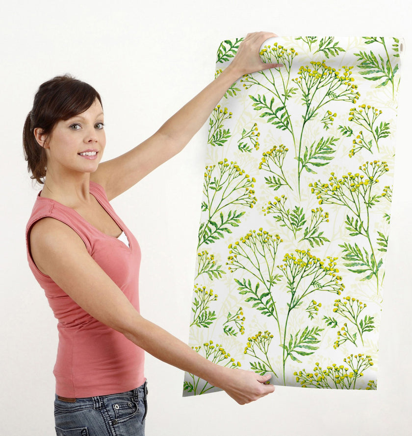 GW4031 Farmhouse Yarrow Patch Peel and Stick Wallpaper Roll 19 inch Wide x 18 ft. Long Yellow Green