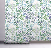 GW4041 Grace & Gardenia Folk Style Art Garden Peel and Stick Wallpaper Roll 20.5 inch Wide x 18 ft. Long, Green Blue Purple