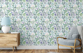 GW4041 Grace & Gardenia Folk Style Art Garden Peel and Stick Wallpaper Roll 20.5 inch Wide x 18 ft. Long, Green Blue Purple