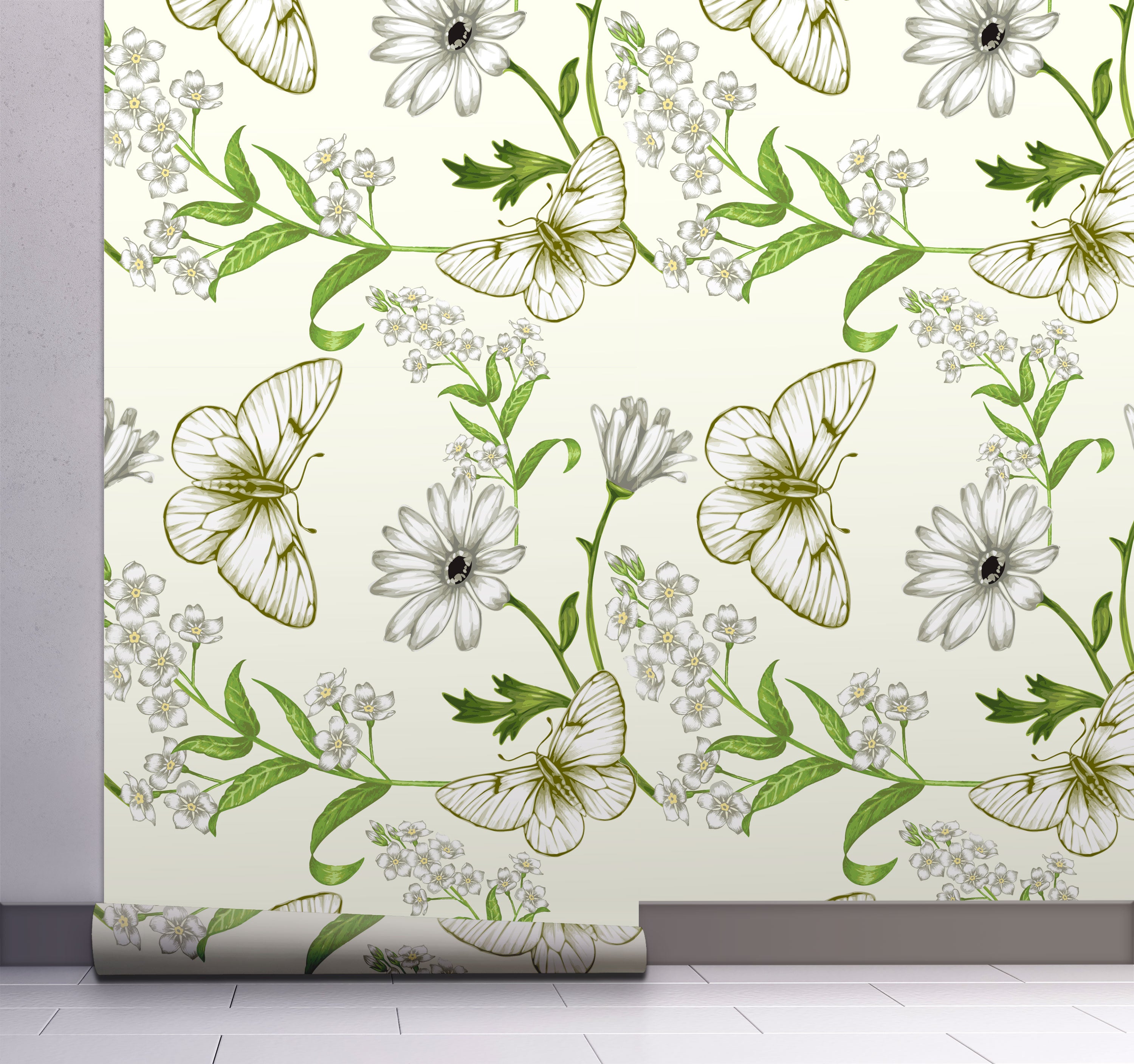 GW4051 Garden and Butterflies Peel & Stick Wallpaper Roll 20.5in W x 18ft L