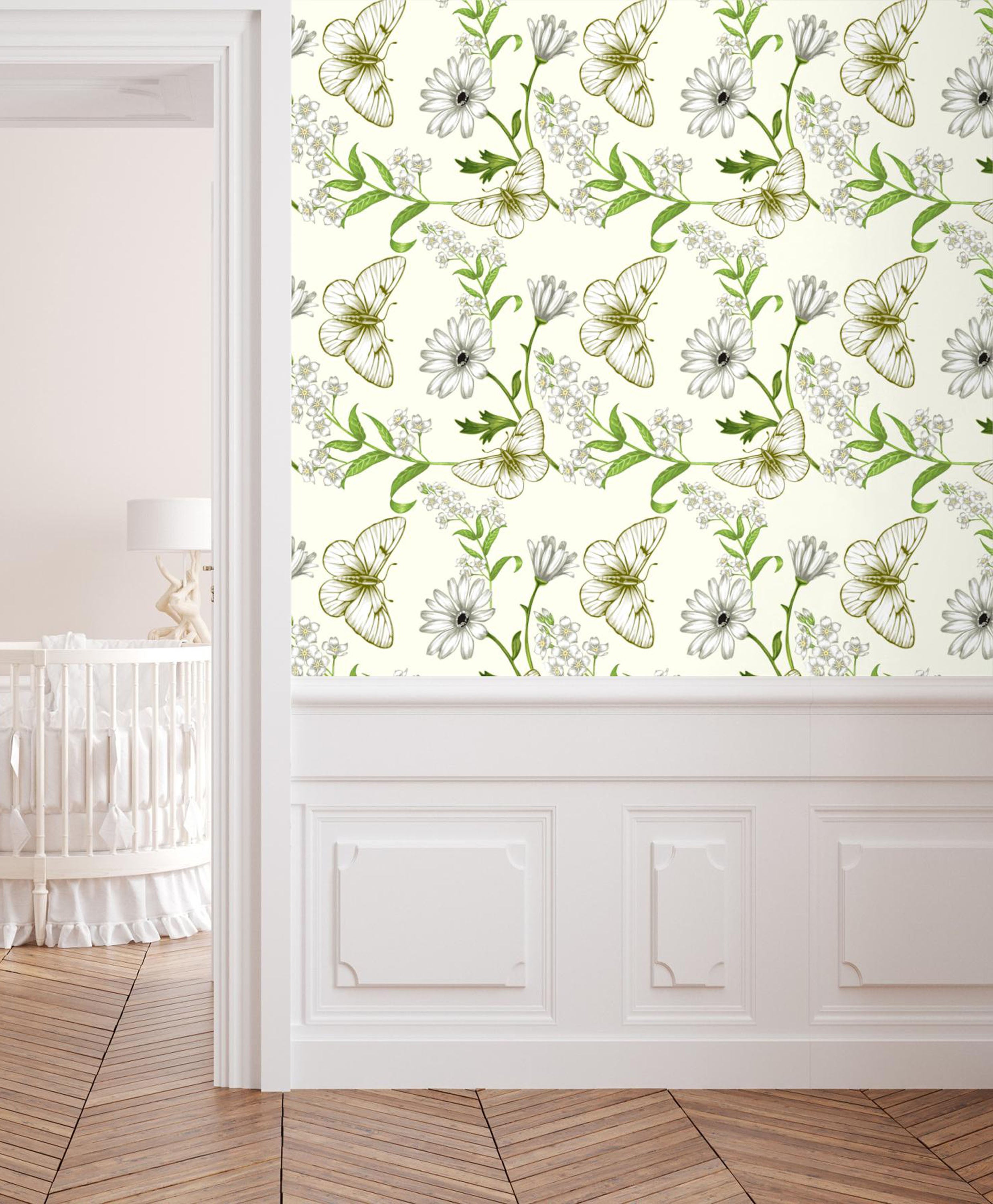 GW4051 Garden and Butterflies Peel & Stick Wallpaper Roll 20.5in W x 18ft L