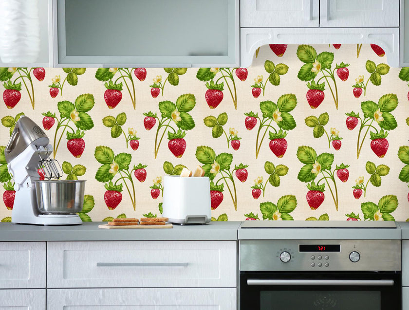 GW4071 Very Berry Strawberry Peel & Stick Wallpaper Roll 19in W x 18ft L Green Red Beige