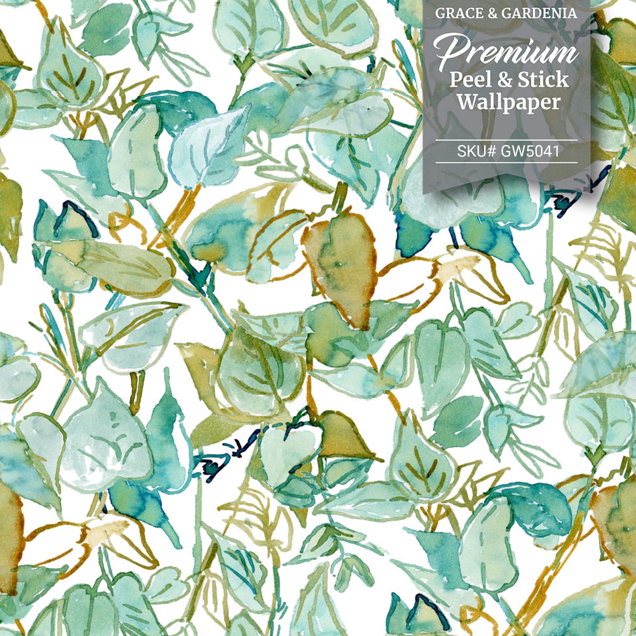 GW5041 Watercolor Leaves Peel and Stick Wallpaper Roll 20.5 inch Wide x 18 ft. Long, Green/White/Brown