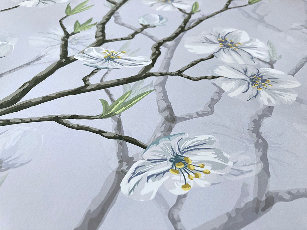 GW5051 Plum Blossoms Peel and Stick Wallpaper Roll 20.5 inch Wide x 18 ft. Long, Light Blue/White/Gray