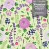 GP5061 Grace & Gardenia Blueberry Floral Garden Peel Premium Paper Wallpaper Pane 26 inch Wide x 12 ft. High, Green Purple Blue Pink