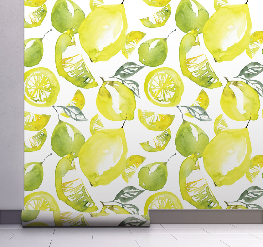 GW5111 Lemon Lime Watercolor Peel and Stick Wallpaper Roll 19 inch Wide x 18 ft. Long, Yellow Green White