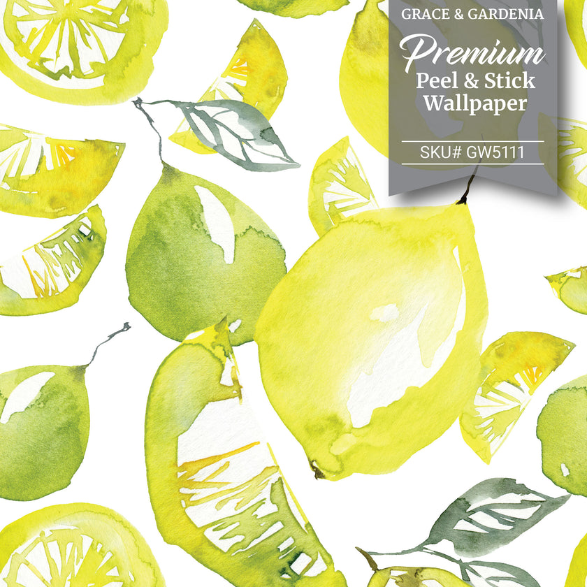 GW5111 Lemon Lime Watercolor Peel and Stick Wallpaper Roll 19 inch Wide x 18 ft. Long, Yellow Green White