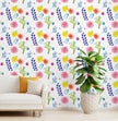 GW5121 Grace & Gardenia Hand Painted Floral Peel and Stick Wallpaper Roll 20.5 inch Wide x 18 ft. Long, Blue Green Yellow White