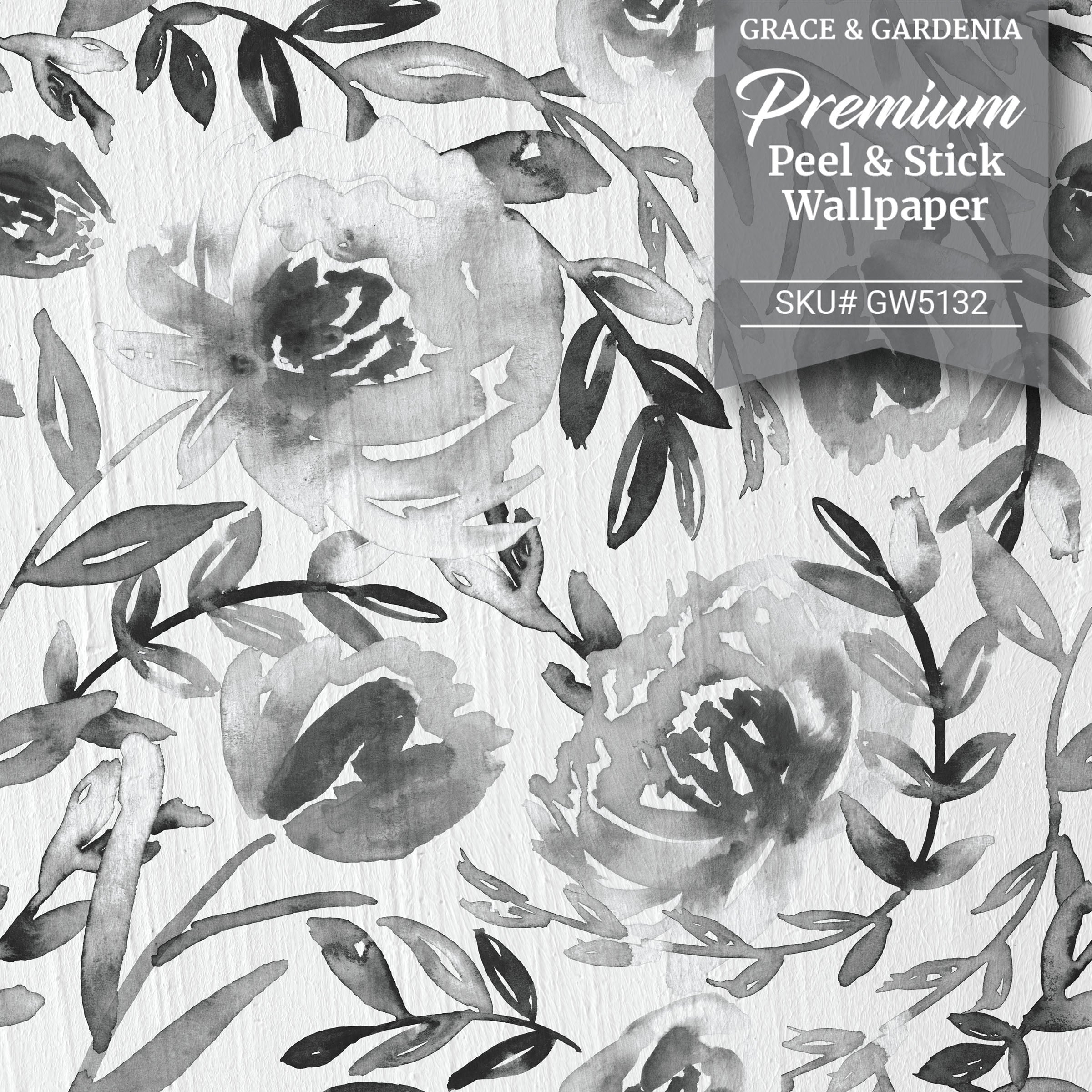 GW5132 Grace & Gardenia Watercolor Floral on Paper Peel and Stick Wallpaper Roll 20.5 inch Wide x 18 ft. Long, Gray