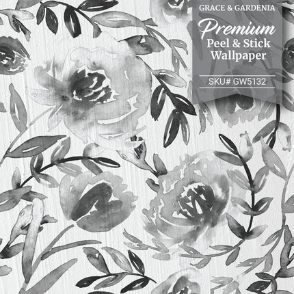 GW5132 Grace & Gardenia Watercolor Floral on Paper Peel and Stick Wallpaper Roll 19 inch Wide x 18 ft. Long Gray