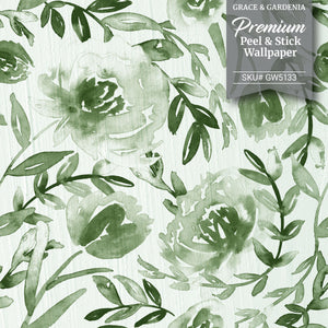GW5133 Watercolor Floral on Paper Peel and Stick Wallpaper Roll 19 inch Wide x 18 ft. Long Green