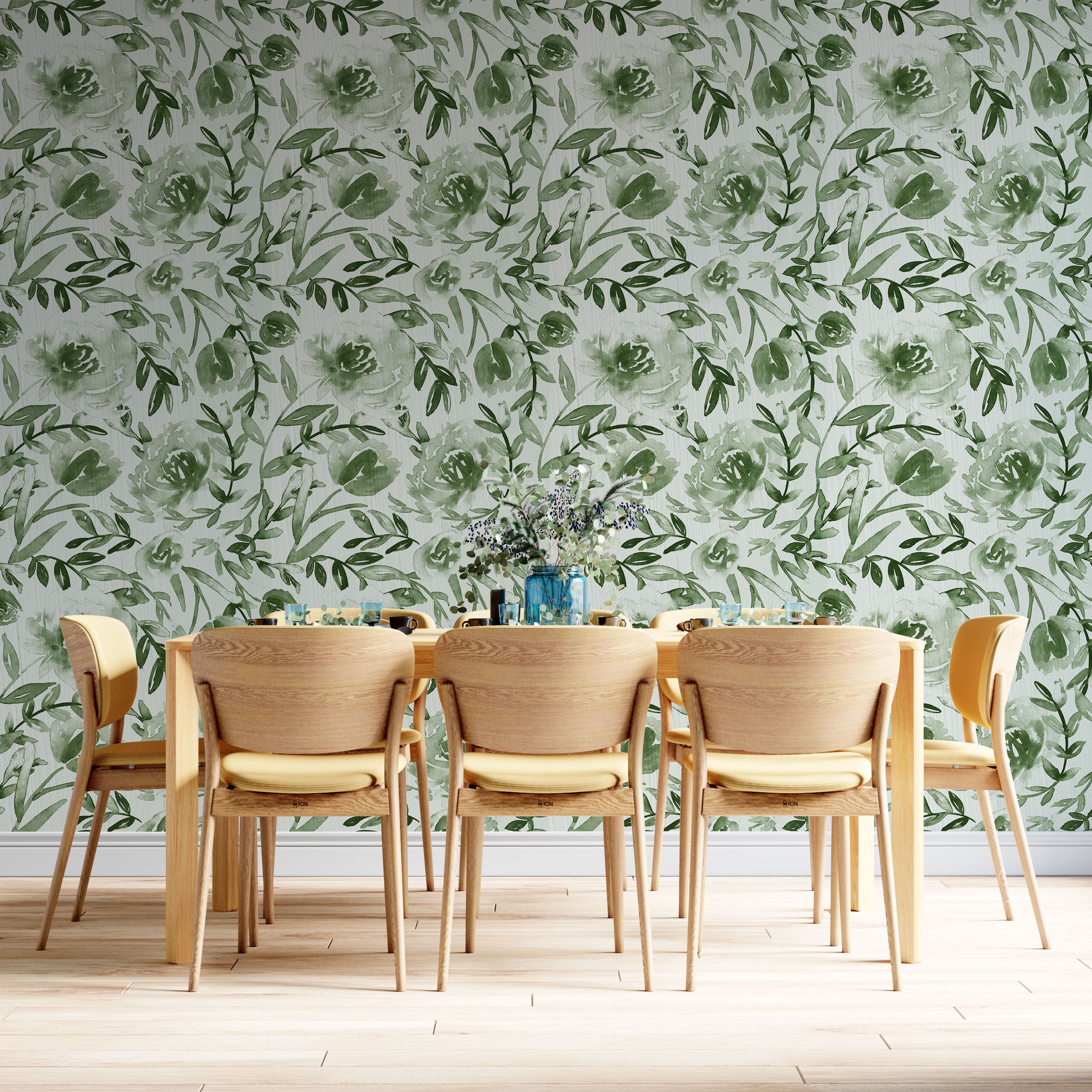 GW5133 Grace & Gardenia Watercolor Floral on Paper Peel and Stick Wallpaper Roll 20.5 inch Wide x 18 ft. Long, Green