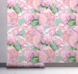 GW5141 Grace & Gardenia  Pink Watercolor Peonies  Peel and Stick Wallpaper Roll 20.5 inch Wide x 18 ft. Long, Pink Green