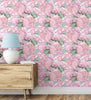 GW5141 Grace & Gardenia  Pink Watercolor Peonies  Peel and Stick Wallpaper Roll 20.5 inch Wide x 18 ft. Long, Pink Green