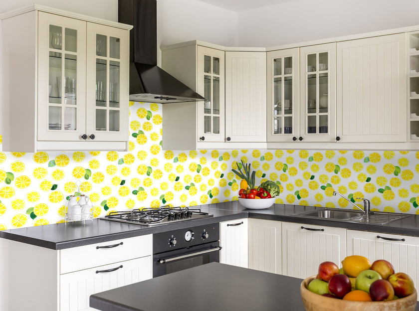 GW5151 Lemons with Leaves Peel and Stick Wallpaper Roll 19 inch Wide x 18 ft. Long, Yellow Green