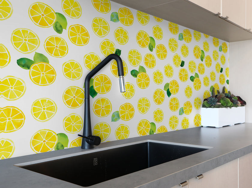GW5151 Lemons with Leaves Peel and Stick Wallpaper Roll 19 inch Wide x 18 ft. Long, Yellow Green